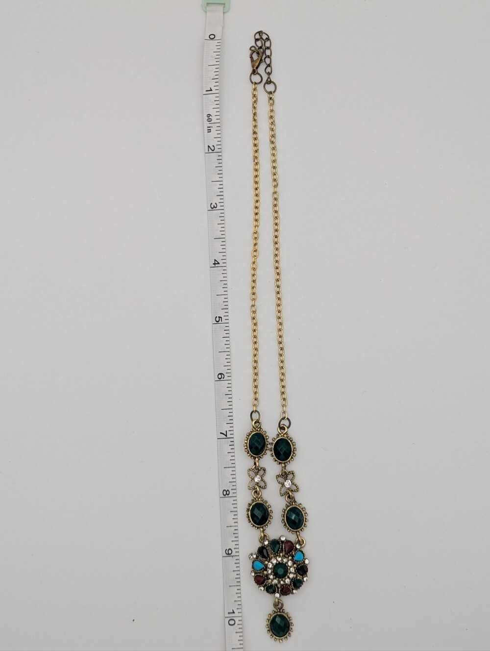 Multicolor Gemstone Medallion Necklace Earring Set Gold Tone Bollywood Wedding - Picture 5 of 7